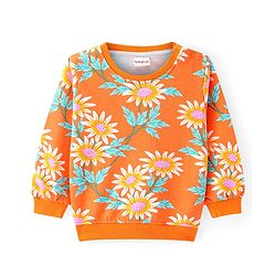 Babyhug Cotton Knit Full Sleeves Sweatshirt with Floral Print - Orange