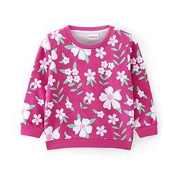 Babyhug Cotton Knit Full Sleeves Sweatshirt with Floral Print - Dark Pink