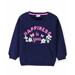 Babyhug Cotton Knit Full Sleeves Sweatshirt With Glitter Text Print - Navy Blue
