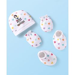 Babyhug Disney Interlock Knit Caps Mittens & Booties Set with Snow White Graphic - White