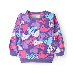 Babyhug Cotton Knit Full Sleeves Sweatshirt with Heart Print - Purple