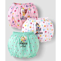 Babyhug Disney Lycra Knit Bloomers With Disney Princess Graphics Pack of 3 - Pink White & Blue