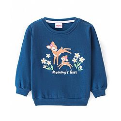 Babyhug Cotton Knit Full Sleeves Sweatshirt With Deer Print - Blue