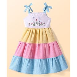 Babyhug Seersucker Woven Sleeveless Checks Frock With Floral Embroidery - Multicolor