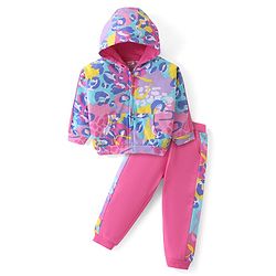 Babyhug Terry Knit Full Sleeves Hooded Sweatshirt & Joggers Set Abstract Print - Pink