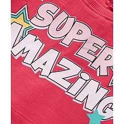 Babyhug Cotton Knit Half Sleeves Text Printed Crop Top With Inner Tee & Lounge Pants - Red