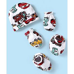 Babyhug 100% Cotton Interlock Knit Mittens With Stripes & Animal Print Pack Of 3 - Yellow Light Blue & Light Green main image 1