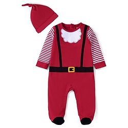 Babyhug Cotton Knit Full Sleeves Striped Sleepsuit With Cap - Red