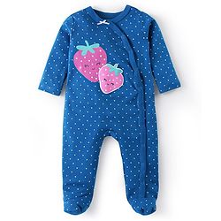 Babyhug Cotton Knit Full Sleeves Sleep Suit With Strawberries & Polka Dots Print - Navy