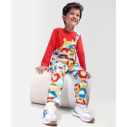 Babyhug Disney Terry Knit Dungaree with Full Sleeves T-Shirt & Winnie The Pooh Graphics - Red & White