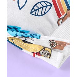 Babyhug Single Jersey Knit Full Sleeves Striped T-Shirt & Full Length Dungaree Set with Animals Print -Red & White