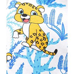 Babyhug Single Jersey Knit Dungaree and Full Sleeves T-Shirt Set with Cub Print - White & Sky Blue