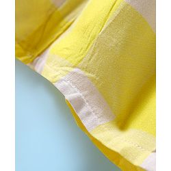 Babyhug Cotton Knit Full Sleeves Checkered Peter Pan Collared Frock with Leggings & Teddy Sling - Yellow