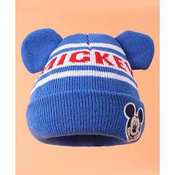 Babyhug Woollen Cap with Mickey Mouse Design Blue - Diameter 11.5 cm