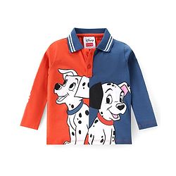 Babyhug Disney Single Jersey Knit Full Sleeves Polo T-Shirt With 101 Dalmatians Graphics & Cut & Sew Design - Red & Blue