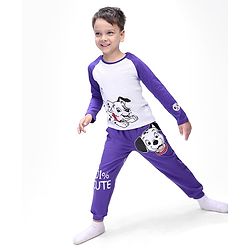 Babyhug Disney Single Jersey Knit Full Raglan Sleeves T-Shirt & Track Pant Set With Front & Back 101 Dalmatians Graphics & Patch - Purple