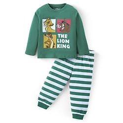 Babyhug Disney Single Jersey Knit Full Sleeves Night Suit with Simba & Friends Graphics - Green