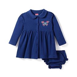 Babyhug Single Jersey Knit Peter Pan Collar Frill Sleeves Frock With Floral Print - Pink main image 1