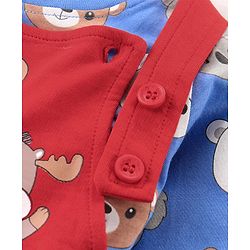 Babyhug Single Jersey Knit Dungaree and Full Sleeves T-Shirt Set with Bear Print - Red & Blue