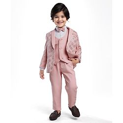 Babyhug Woven Full Sleeves Embroidered 4 Piece Party Suit With Bow - Black