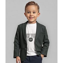 Babyhug Woven Full Sleeves Solid Colour Blazer & Text Printed T-Shirt - Olive Green