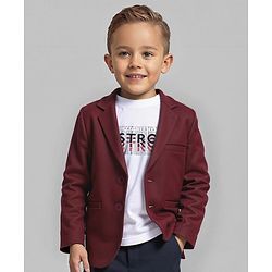 Babyhug Woven Full Sleeves Solid Colour Blazer & Text Printed T-Shirt - Maroon