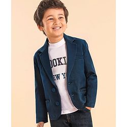 Babyhug Woven Full Sleeves Solid Colour Blazer with Text Printed T-Shirt - Navy Blue