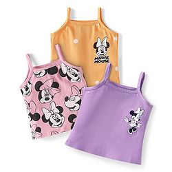 Babyhug Disney Interlock Knit Sleeveless Slips With Minnie Mouse Graphics Pack of 3 - Purple Pink & Orange
