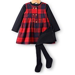Babyhug Cotton Woven Full Sleeves Checkered Frock with Inner T-Shirt & Leggings - Red & Black