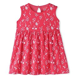 Babyhug Single Jersey Knit Sleeveless Frock with Floral Print- Red