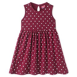 Babyhug Single Jersey Knit Sleeveless Frock with Polka Dot Print- Maroon