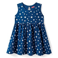 Babyhug Single Jersey Knit Sleeveless Star Printed Frock - Navy Blue