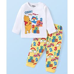 Babyhug Disney Single Jersey Knit Full Sleeves Night Suit with Winnie the Pooh Graphics -White & Yellow