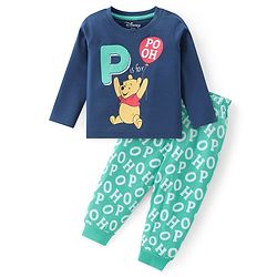 Babyhug Disney Single Jersey Knit Full Sleeves Night Suit with Winnie the Pooh Graphics -Navy & Green
