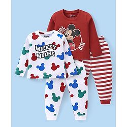 Babyhug Disney Single Jersey Knit Full Sleeves Nigh Suit with Mickey Mouse Graphics Pack of 2 - Maroon & White