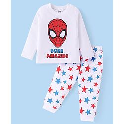 Babyhug Marvel Single Jersey Knit Full Sleeves Night Suit With Spider Man Graphics - White