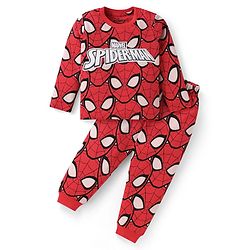 Babyhug Marvel Cotton Knit Full Sleeves Night Suit With Spider Man Print - Red