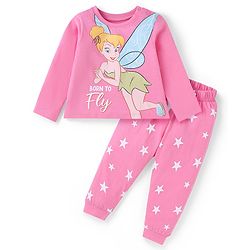Babyhug Disney Single Jersey Knit Full Sleeves Night Suit With Tinker Bell Graphics - Pink