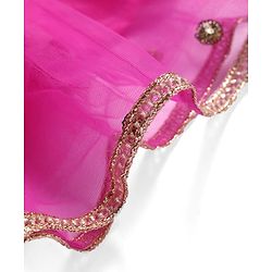 Babyhug Woven Short Sleeves Net Sequenced Ethnic Dress With Floral Embroidery - Fuchsia