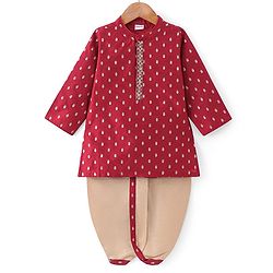 Babyhug Woven Dobby Foil Printed Full Sleeves Kurta Dhoti Set - Red