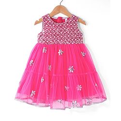 Babyhug Woven Sleeveless Sequin Net Embroidered Ethnic Dress - Pink