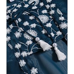 Babyhug Woven Floral Embroidered Lehenga Choli Set with Flutter Sleeves Jacket - Teal