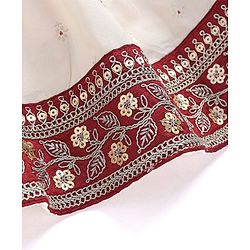 Babyhug Woven Sleeveless Floral Sequin Embroidered Choli with Brocade Lehenga & Dupatta Set - Red & Off White