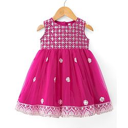 Babyhug Woven Sleeveless Sequin Embroidered Ethnic Dress - Fuschia