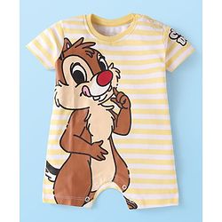 Babyhug Disney Interlock Knit Half Sleeves Rompers with Chip N Dale Graphics - Yellow & Brown