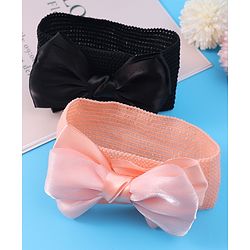 Babyhug Headbands With Bow Applique Pack of 2 - Peach & Black