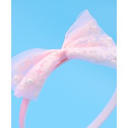 Babyhug Hair Bands Bow Applique with Pearls Embedded Free Size Pack of 2 - Light Pink & Purple