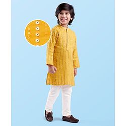 Babyhug Woven Full Sleeves Sequin Embroidered Kurta Pyjama Set - Yellow