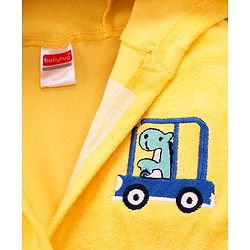 Babyhug Terry Knit Full Sleeve Hooded Bathrobe With Elastic At Waist & Dino Embroidery - Yellow
