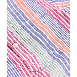 Babyhug Cotton Woven Full Sleeves Striped Mandarin Collar Kurta Style Shirt - Pink Purple & Grey